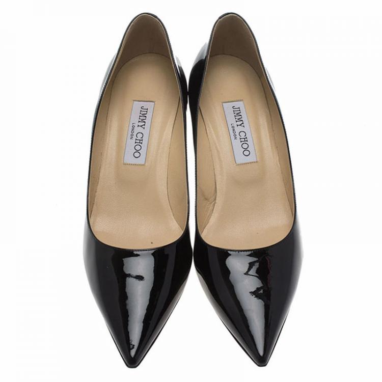 Pre Owned Jimmy Choo Black Patent Aza Kitten Heel Pumps Size 40