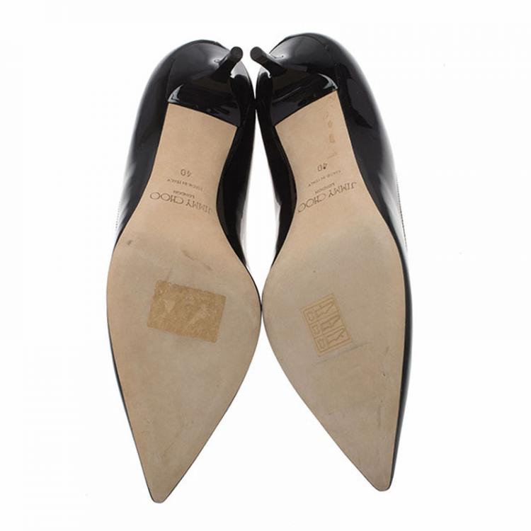 Pre Owned Jimmy Choo Black Patent Aza Kitten Heel Pumps Size 40