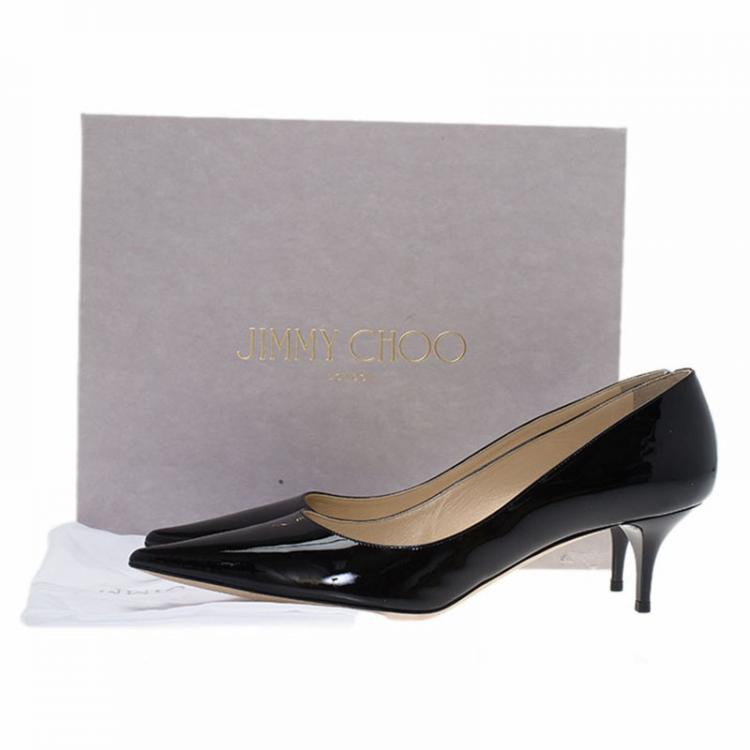 Pre Owned Jimmy Choo Black Patent Aza Kitten Heel Pumps Size 40