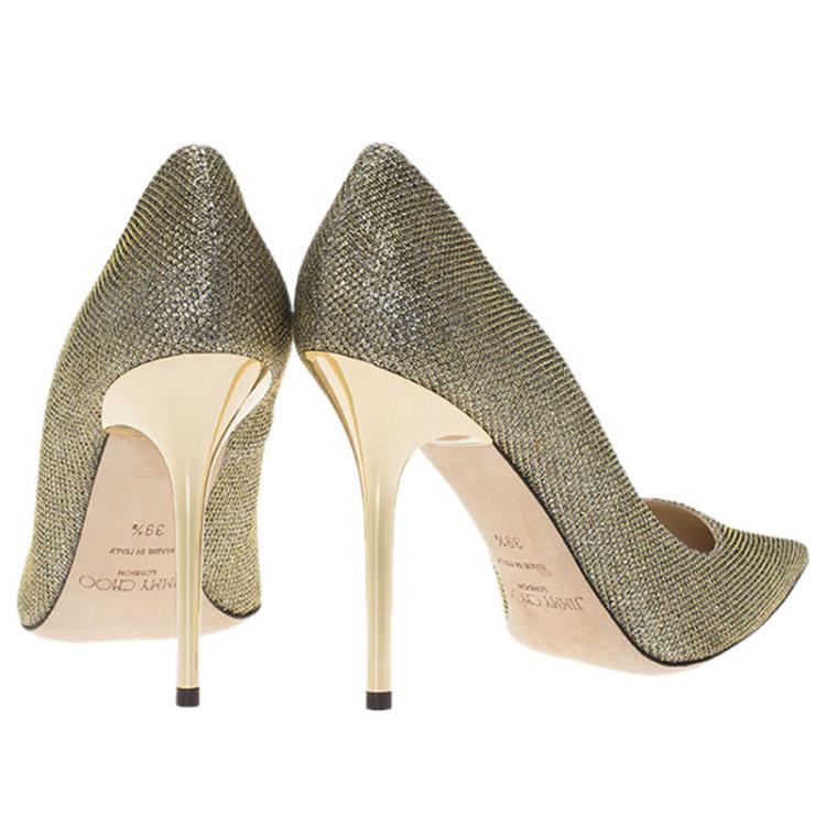 Pre Owned Jimmy Choo Gold Lamé Abel Pointed Toe Pumps Size 39.5