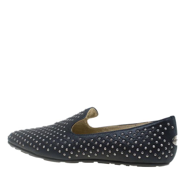 Pre Owned Jimmy Choo Black Studded Leather Wheel Smoking Slippers Size 36.5
