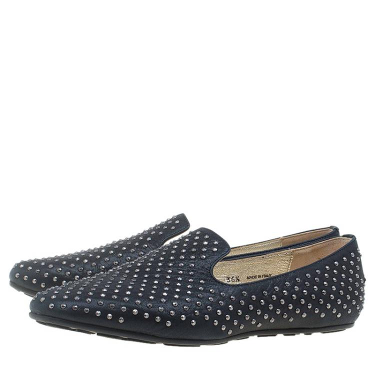 Pre Owned Jimmy Choo Black Studded Leather Wheel Smoking Slippers Size 36.5