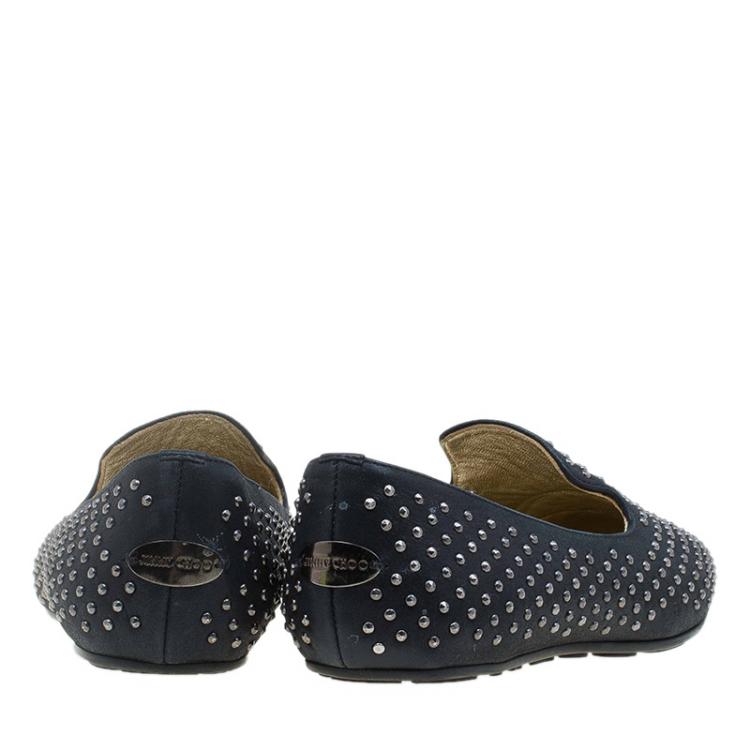 Pre Owned Jimmy Choo Black Studded Leather Wheel Smoking Slippers Size 36.5