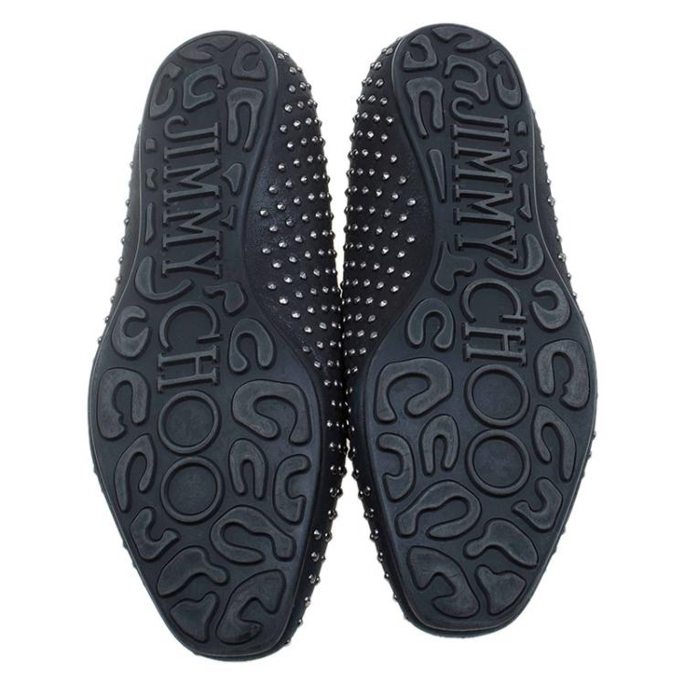 Pre Owned Jimmy Choo Black Studded Leather Wheel Smoking Slippers Size 36.5