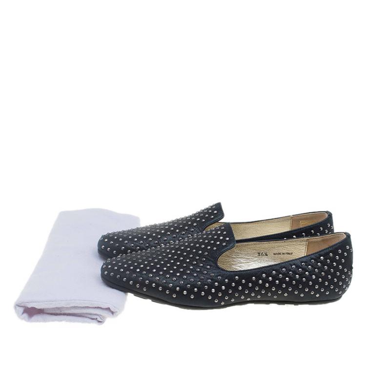 Pre Owned Jimmy Choo Black Studded Leather Wheel Smoking Slippers Size 36.5