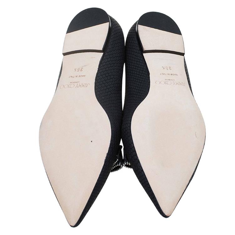 Pre Owned Jimmy Choo Black Snake Embossed Leather Gala Bow Ballet Flats Size 36.5