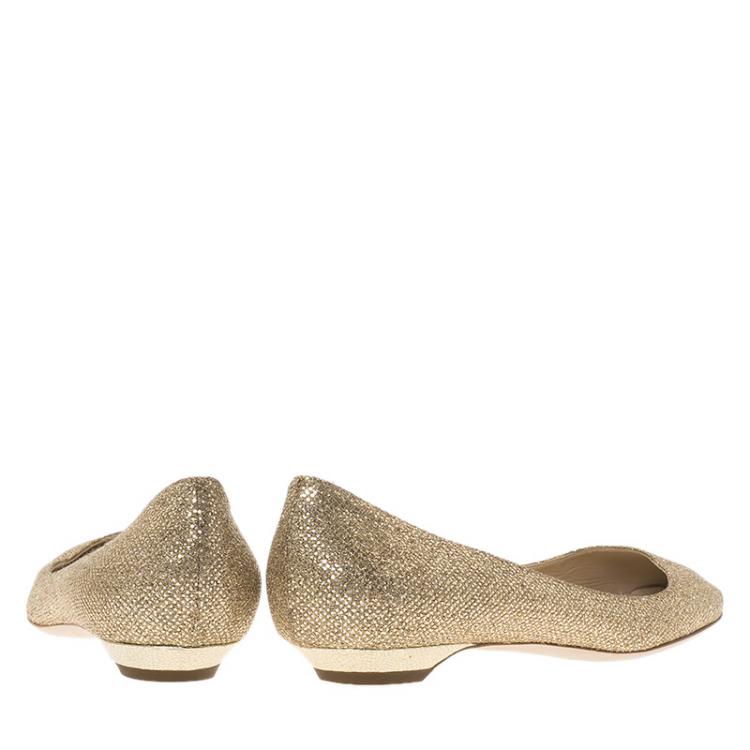 Pre Owned Jimmy Choo Gold Glitter Finlay Ballet Flats Size 39
