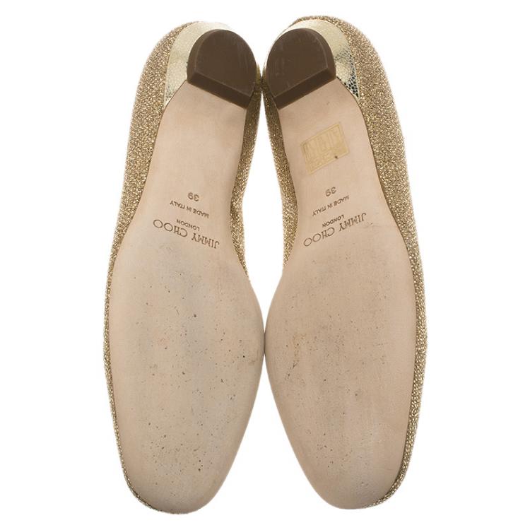Pre Owned Jimmy Choo Gold Glitter Finlay Ballet Flats Size 39