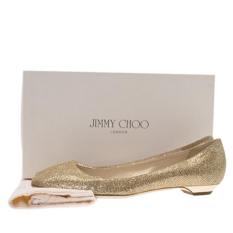 Pre Owned Jimmy Choo Gold Glitter Finlay Ballet Flats Size 39