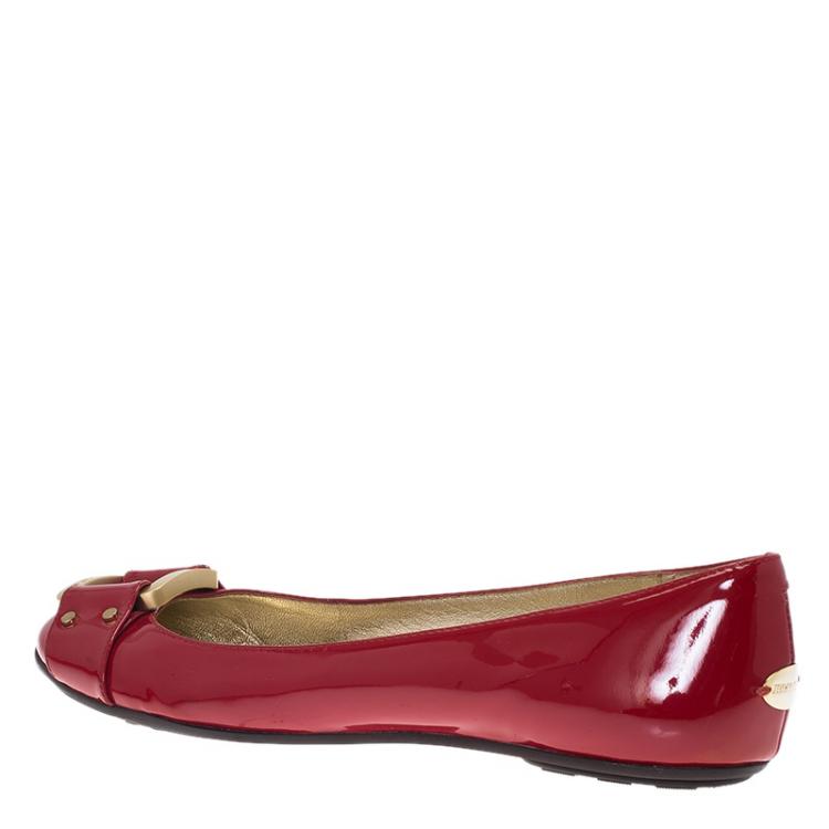 Pre Owned Jimmy Choo Red Patent Morse Ballet Flats Size 39