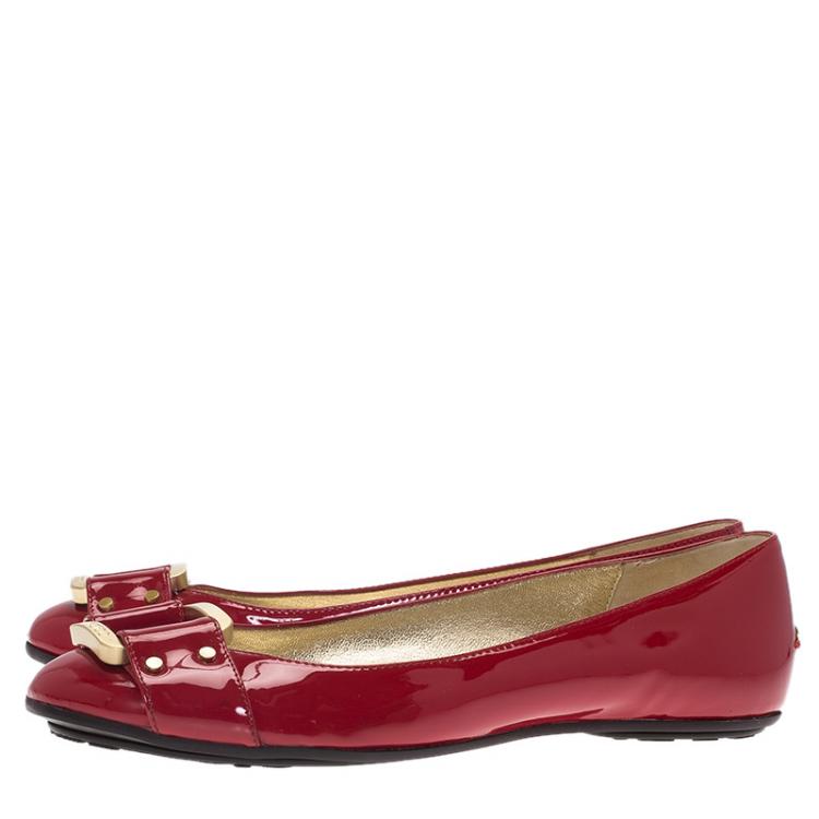 Pre Owned Jimmy Choo Red Patent Morse Ballet Flats Size 39
