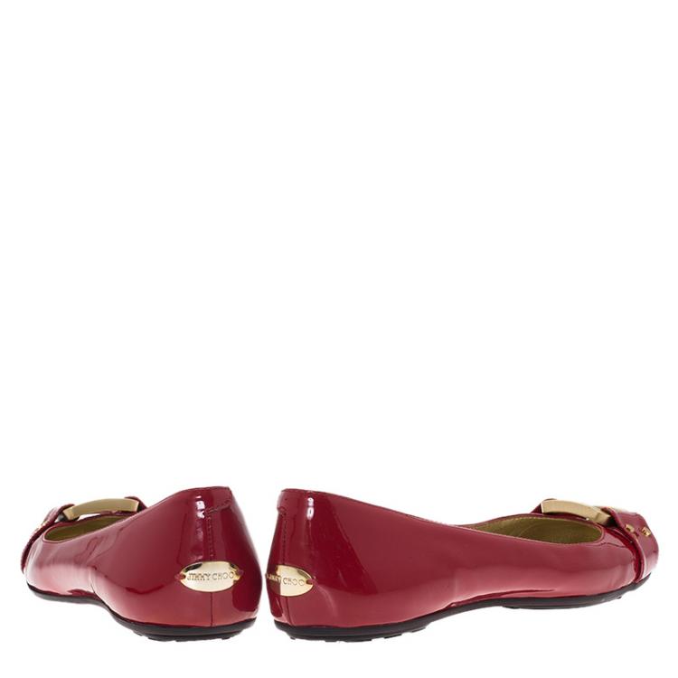 Pre Owned Jimmy Choo Red Patent Morse Ballet Flats Size 39