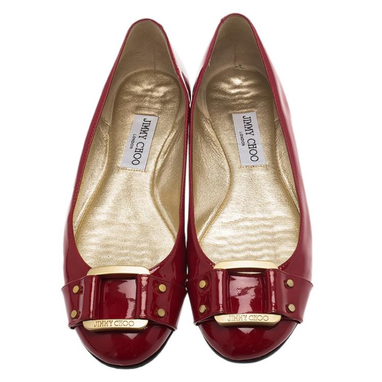 Pre Owned Jimmy Choo Red Patent Morse Ballet Flats Size 39