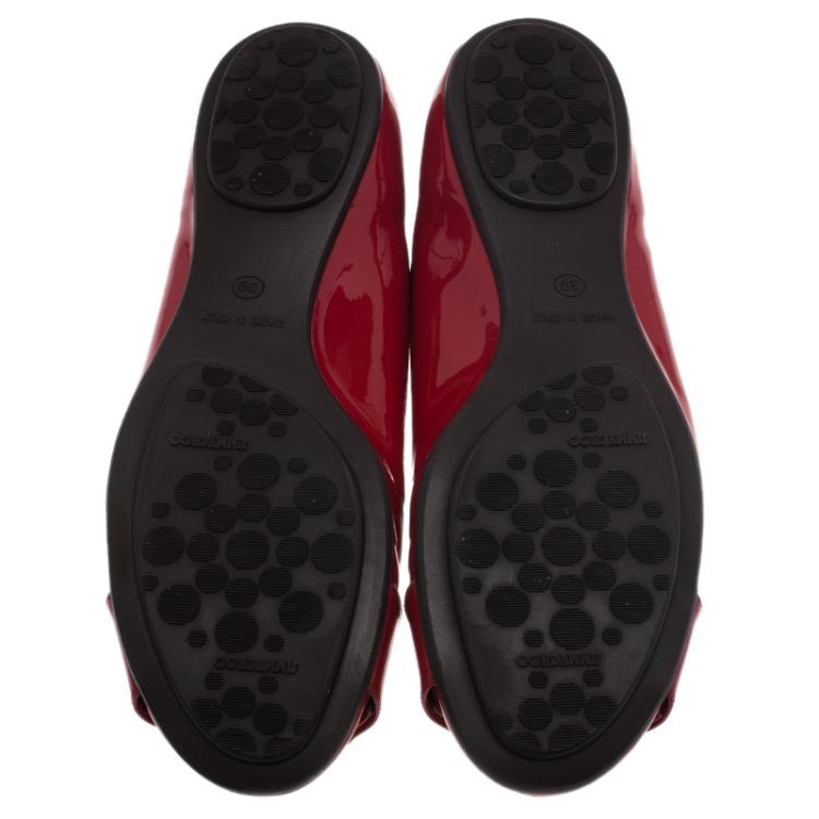 Pre Owned Jimmy Choo Red Patent Morse Ballet Flats Size 39