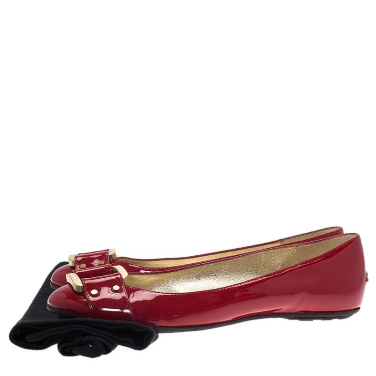Pre Owned Jimmy Choo Red Patent Morse Ballet Flats Size 39