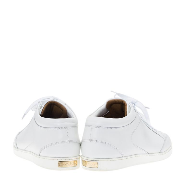 Pre Owned Jimmy Choo White Leather Miami Sneakers Size 39