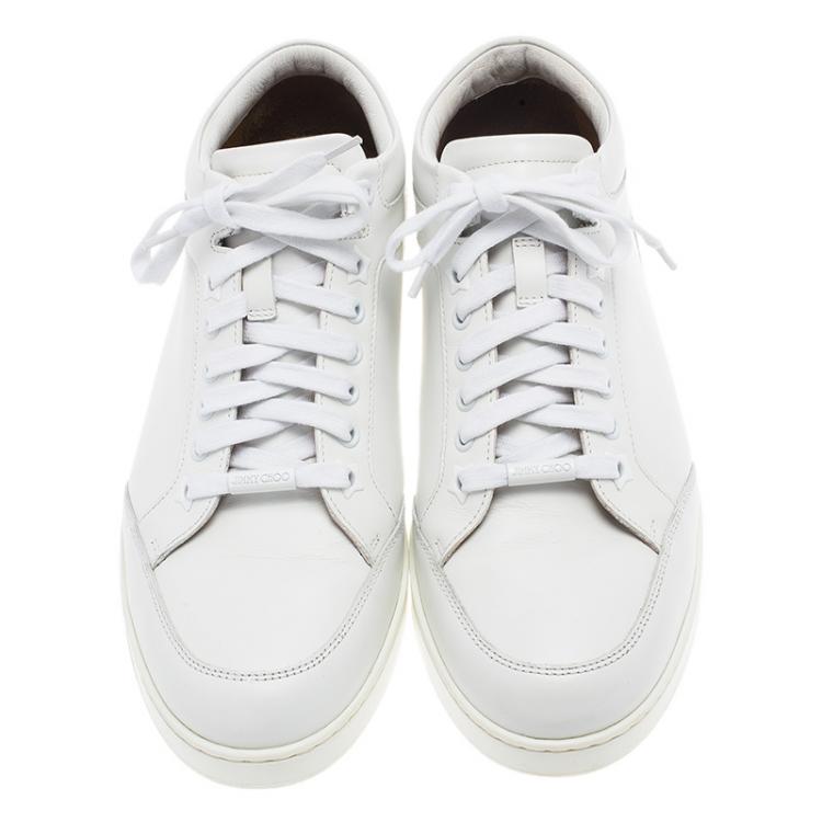 Pre Owned Jimmy Choo White Leather Miami Sneakers Size 39
