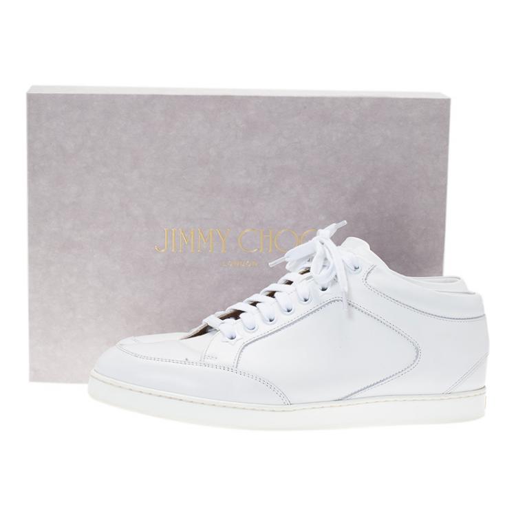 Pre Owned Jimmy Choo White Leather Miami Sneakers Size 39