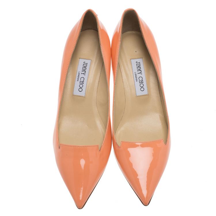 Pre Owned Jimmy Choo Peach Patent Allure Pumps Size 39