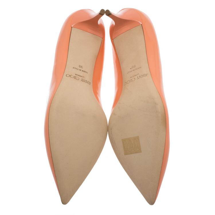 Pre Owned Jimmy Choo Peach Patent Allure Pumps Size 39