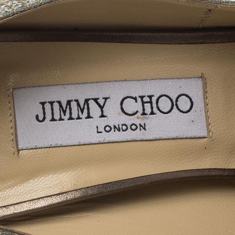 Pre Owned Jimmy Choo Silver Glitter Luna Peep Toe Platform Pumps Size 39.5