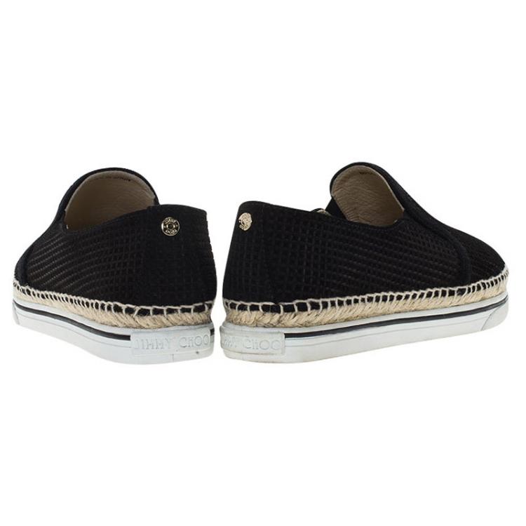Pre Owned Jimmy Choo Black Cubed Suede Dawn Slip On Espadrille Sneakers Size 37