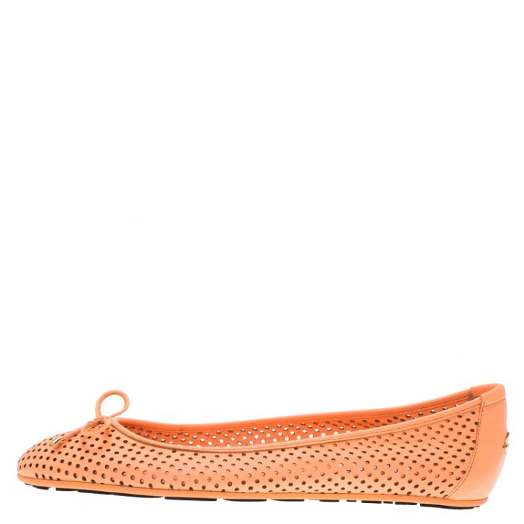Pre Owned Jimmy Choo Neon Orange Leather Walsh Ballet Flats Size 39.5