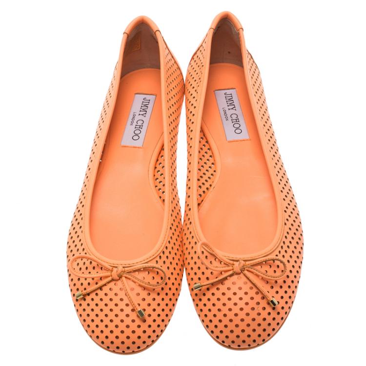 Pre Owned Jimmy Choo Neon Orange Leather Walsh Ballet Flats Size 39.5