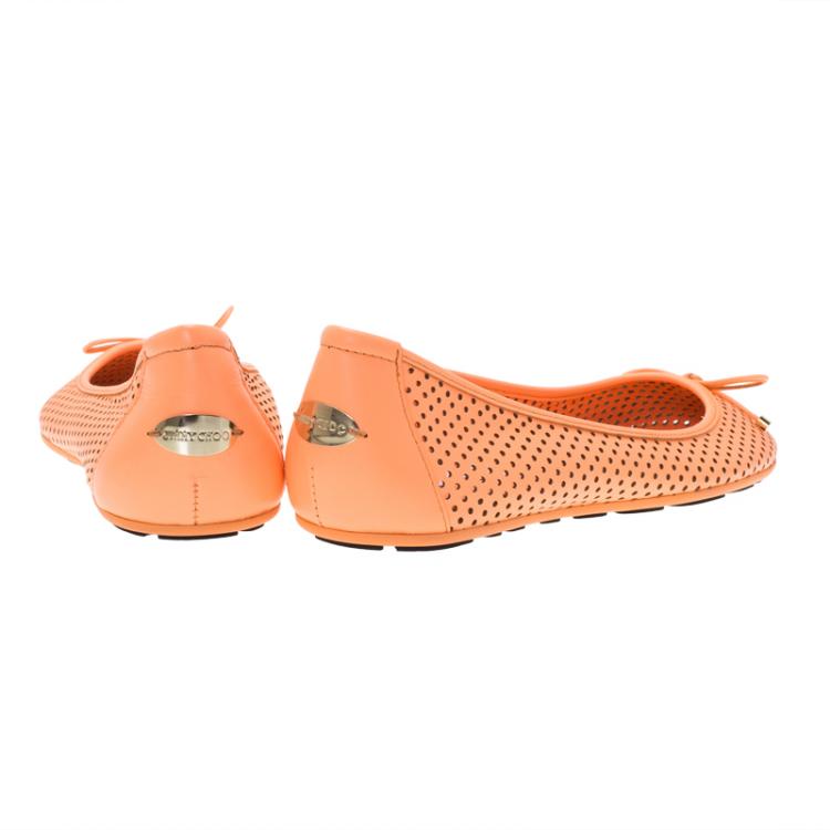 Pre Owned Jimmy Choo Neon Orange Leather Walsh Ballet Flats Size 39.5