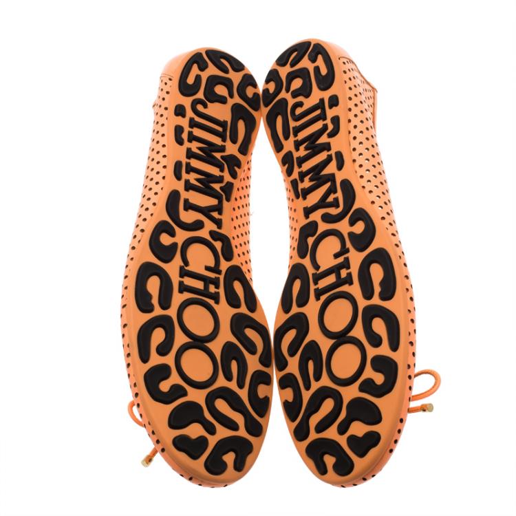 Pre Owned Jimmy Choo Neon Orange Leather Walsh Ballet Flats Size 39.5