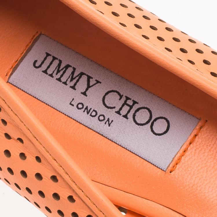 Pre Owned Jimmy Choo Neon Orange Leather Walsh Ballet Flats Size 39.5