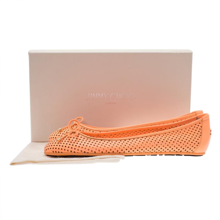 Pre Owned Jimmy Choo Neon Orange Leather Walsh Ballet Flats Size 39.5
