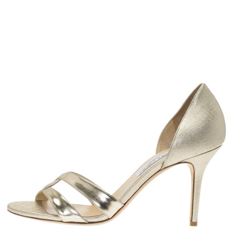 Pre Owned Jimmy Choo Gold Leather Tocsin D'orsay Pumps Size 41