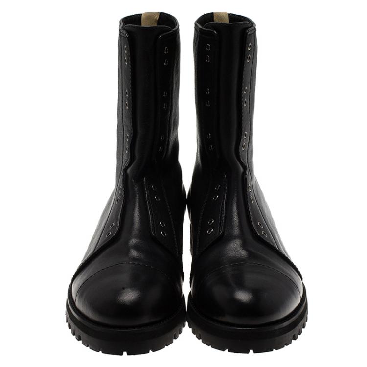 Pre Owned Jimmy Choo Black Leather Hatcher Combat Boots Size 38.5