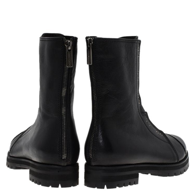 Pre Owned Jimmy Choo Black Leather Hatcher Combat Boots Size 38.5