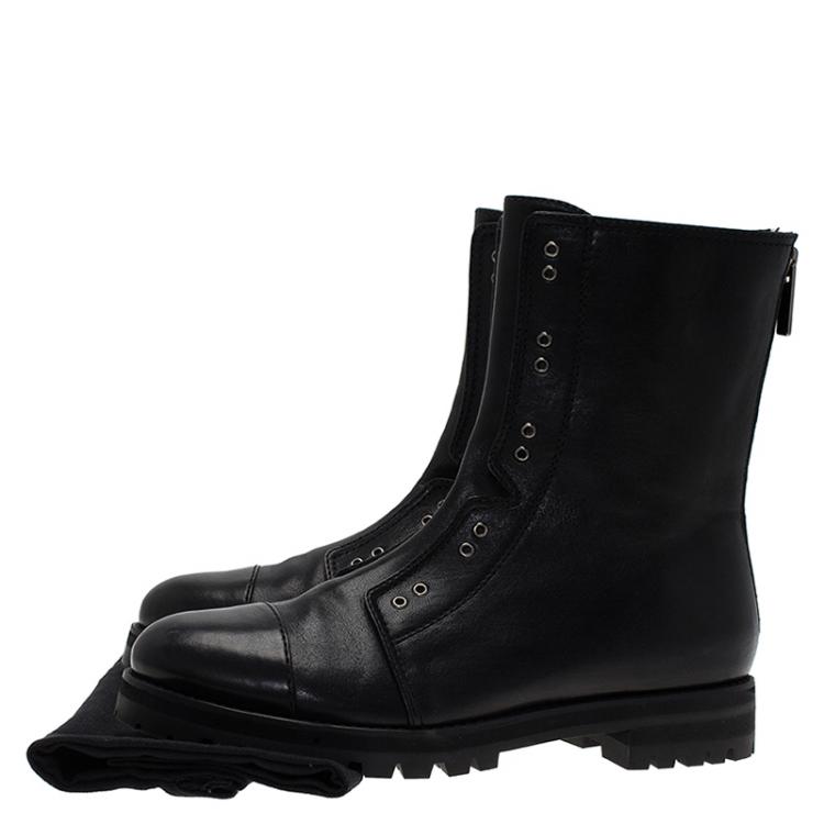 Pre Owned Jimmy Choo Black Leather Hatcher Combat Boots Size 38.5