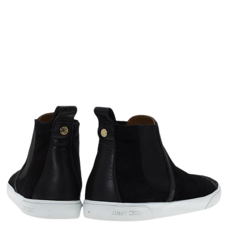 مملوكة مسبقًا Jimmy Choo Black Velvet and Leather Dellavel High Top Sneakers Size 38.5