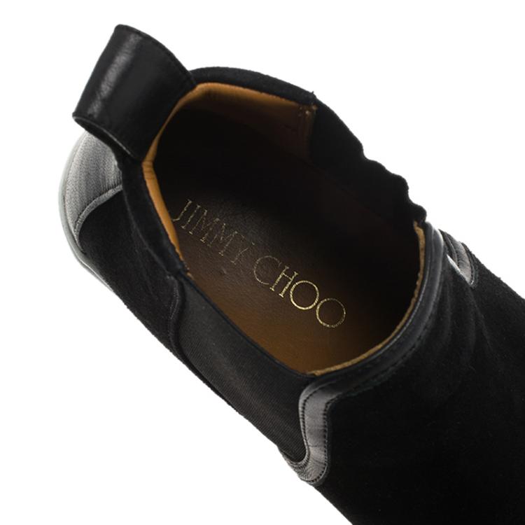 مملوكة مسبقًا Jimmy Choo Black Velvet and Leather Dellavel High Top Sneakers Size 38.5