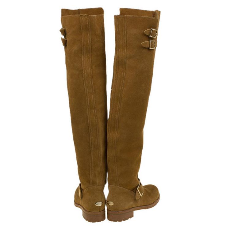 مملوكة مسبقًا Jimmy Choo Brown Suede Yearn Buckle Over the Knee Boots Size 38