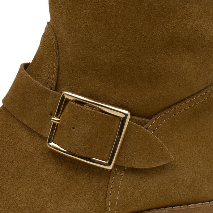 مملوكة مسبقًا Jimmy Choo Brown Suede Yearn Buckle Over the Knee Boots Size 38