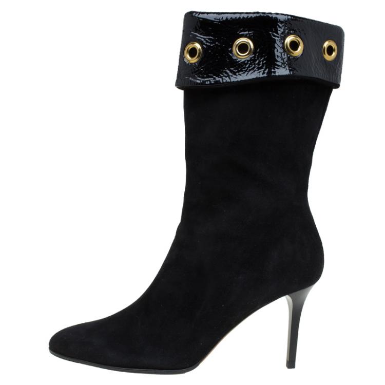 Pre Owned Jimmy Choo Black Suede Eyelet Knee Boots Size 41