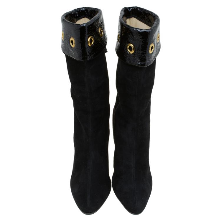 Pre Owned Jimmy Choo Black Suede Eyelet Knee Boots Size 41