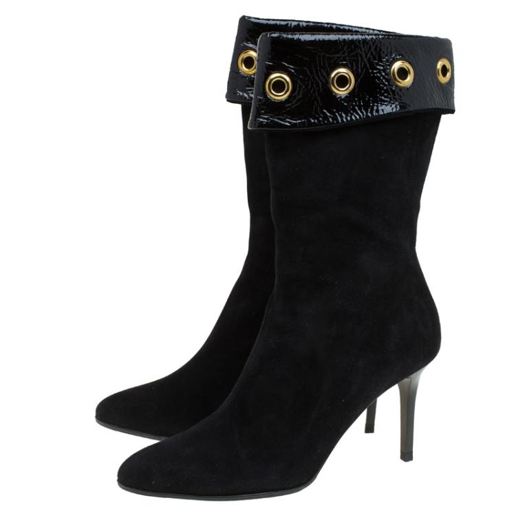 Pre Owned Jimmy Choo Black Suede Eyelet Knee Boots Size 41