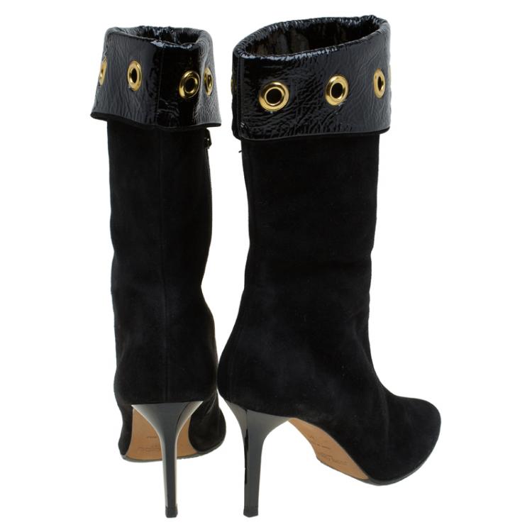 Pre Owned Jimmy Choo Black Suede Eyelet Knee Boots Size 41