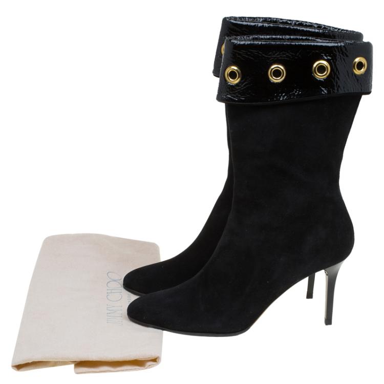 Pre Owned Jimmy Choo Black Suede Eyelet Knee Boots Size 41