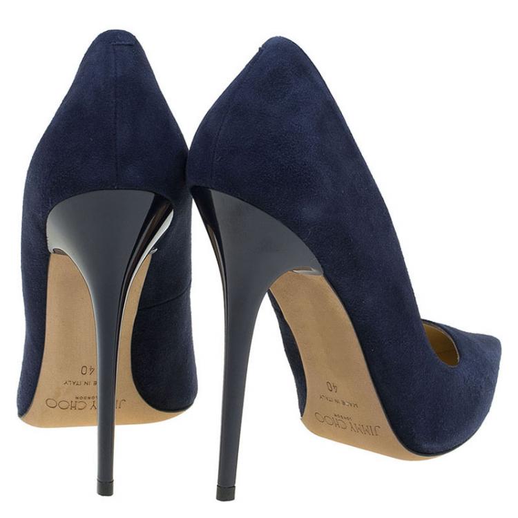Pre Owned Jimmy Choo Navy Suede Anouk Pumps Size 40