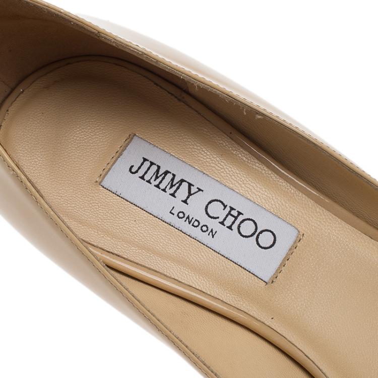 Pre Owned Jimmy Choo Beige Patent Evelyn Peep Toe Pumps Size 39
