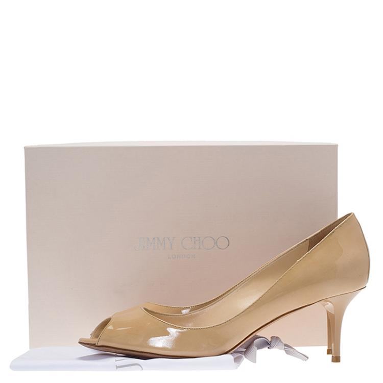 Pre Owned Jimmy Choo Beige Patent Evelyn Peep Toe Pumps Size 39