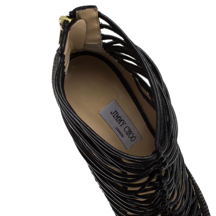 Pre Owned Jimmy Choo Black Snakeskin Embossed Quito Open Toe Ankle Boots Size 41