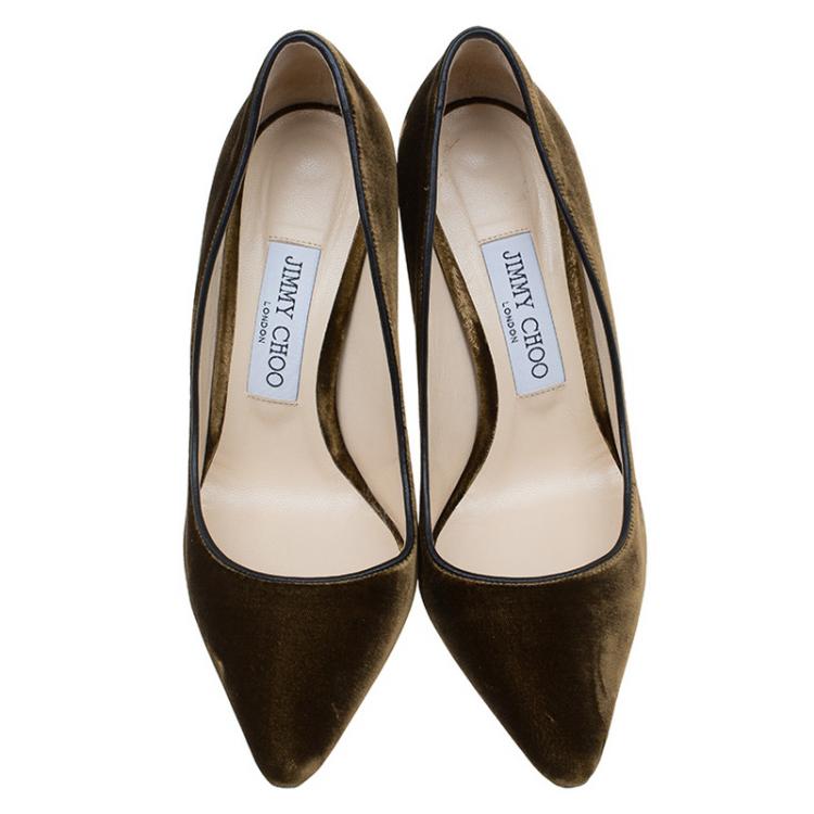 Pre Owned Jimmy Choo Dark Brown Velvet Romy Pointed Toe Pumps Size 36.5